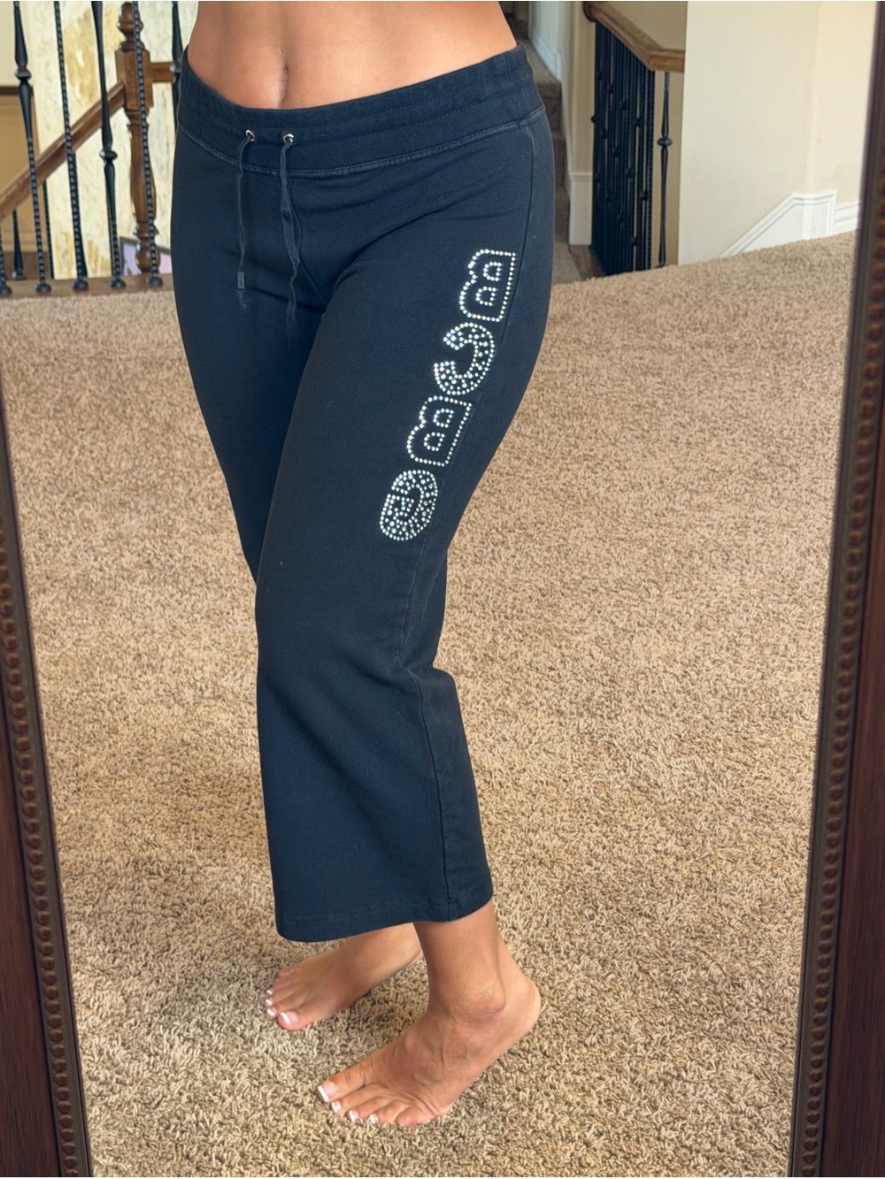 BCBGMaxAzria Black Wide-Leg Capris with Rhinestone Logo